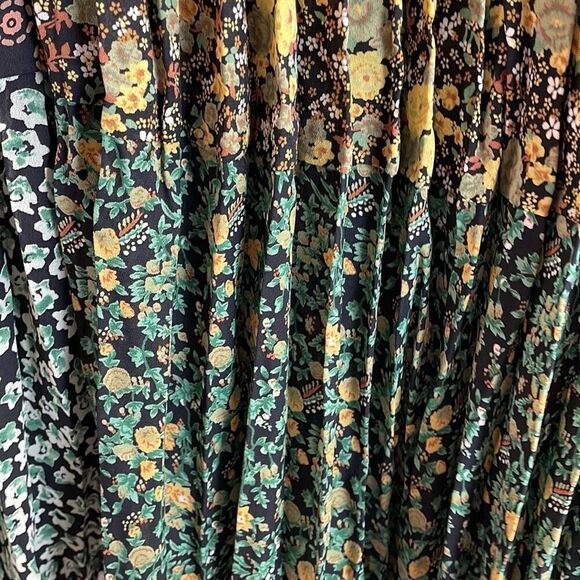 Vintage TRIO NY Peasant Pleated Patchwork Maxi Skirt Yellow Green,Black Size 8 - Picture 7 of 11